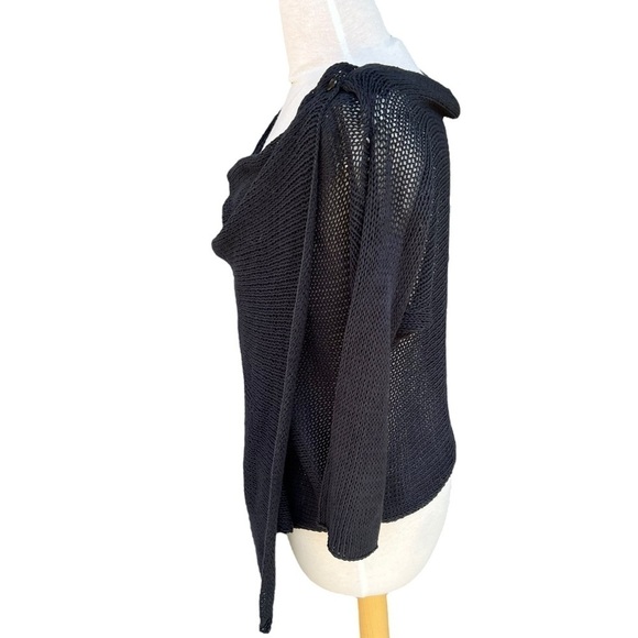 Wooden Ships Draped Cross Front Button Knit Sweater Navy Blue Size M/L - Picture 3 of 12